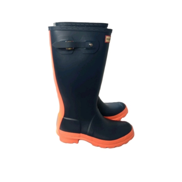 Hunter Original Kids Rain Boots Size 6 Big Girl Navy & Orange - Picture 3 of 9
